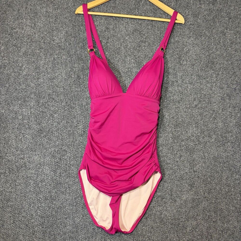 Victoria Secret L Lace Back One Piece Swimsuit Bikini Ruched Pink Large